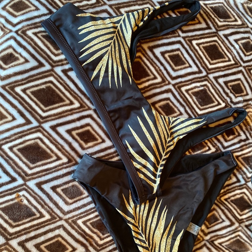 Black - gold Palm - 2 piece Bikini